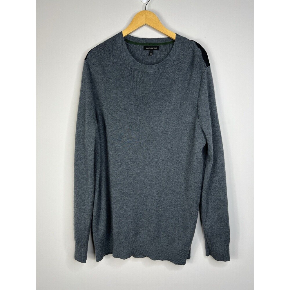 Banana Republic Men Gray Extra Fine Merino Wool Blend Sweater Tall XXL Pullover